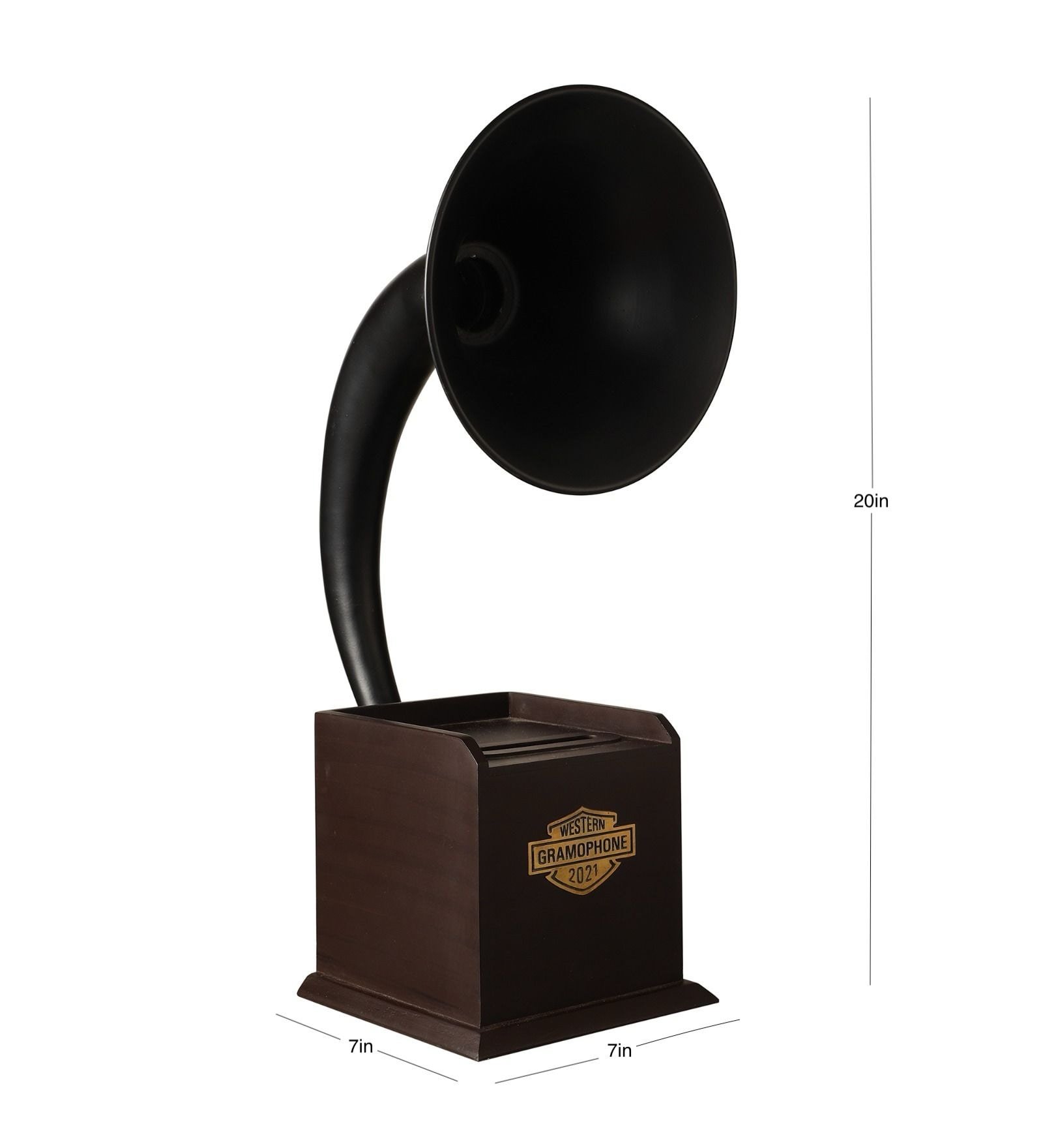 Gramohophone Black Wooden & Brass Showpiece